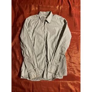 Mens 16 Light Gray Long Sleeve Button Up Dress Shirt Point Collar Lightweight